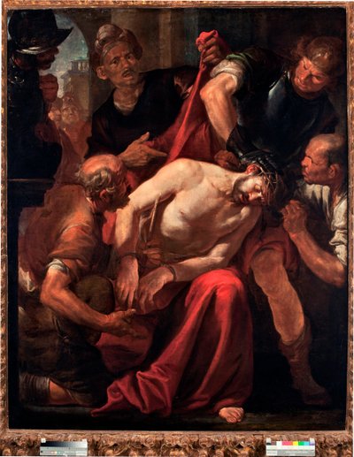 Kristuksen pilkka (sotilaat pilkkasivat Jeesusta) Gioacchino Assereton (1600-1649) maalaus 1600-luvun Genes, Musei di Strada Nuova tekijältä Giovacchino Assereto