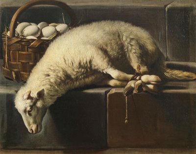 Sidottu lammas munakorin lisäksi Pääsiäisen vertaus, 1700-luvun toinen puolisko. tekijältä Giovan Battista Recco