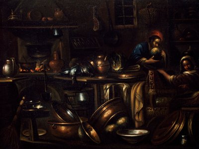 Keittiön sisustus, Gian Domenico Valentinon (1639-1715) maalaus, Italia tekijältä Giovan Domenico Valentino