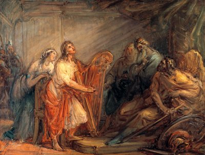 Daavid rauhoitti Saulia harpun soinnilla tekijältä Giovanni Carnovali