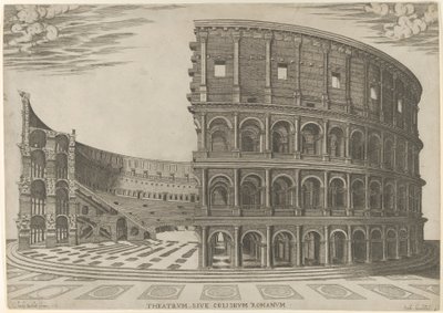 Rooman Colosseumin osa ja kohouma, 1581. tekijältä Giovanni Ambrogio Brambilla