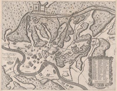 Rooman loiston peili: Muinainen Rooma ja sen kukkulat lännestä, 1582, 1582. tekijältä Giovanni Ambrogio Brambilla