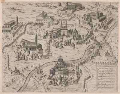 Rooman loiston peili: Rooman seitsemän kirkkoa Le Sette Chiese di Roma, 1575, 1575. tekijältä Giovanni Ambrogio Brambilla.