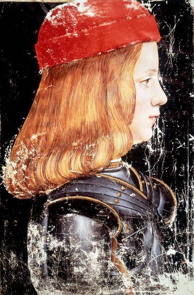 Maximilian Sforzan (1490 - 1530) muotokuva. Miniatyyri Giovanni Ambrogio De Predis (v. 1455 - 1508). tekijältä Giovanni Ambrogio de Predis