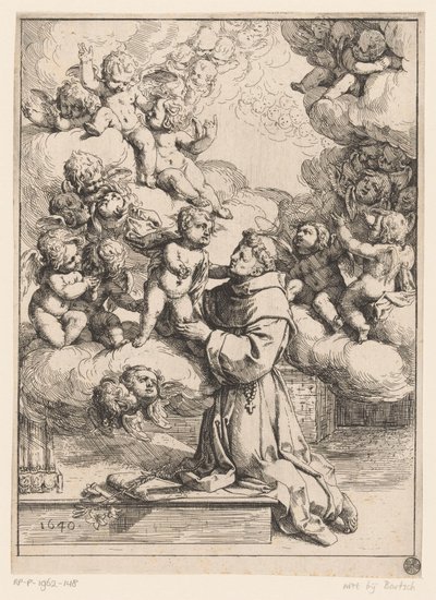 Pyhä Anthony Padovalainen Kristus-lapsen kanssa tekijältä Giovanni Andrea Podestà (attributed to)