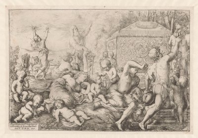 Bacchanal met altar, faun en Silenus tekijältä Giovanni Andrea Podesta