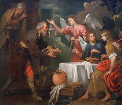 Abraham ja kolme enkeliä tekijältä Giovanni Andrea di Ferrari