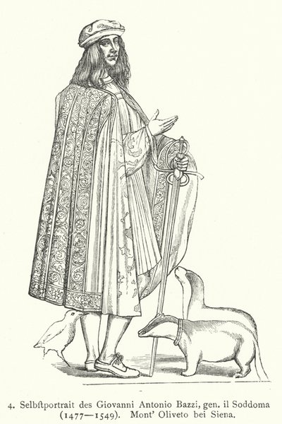 Italian renessanssitaiteilijan Il Sodoman (Giovanni Antonio Bazzi) omakuva (kaiverrus) tekijältä Giovanni Antonio Bazzi (after) Sodoma