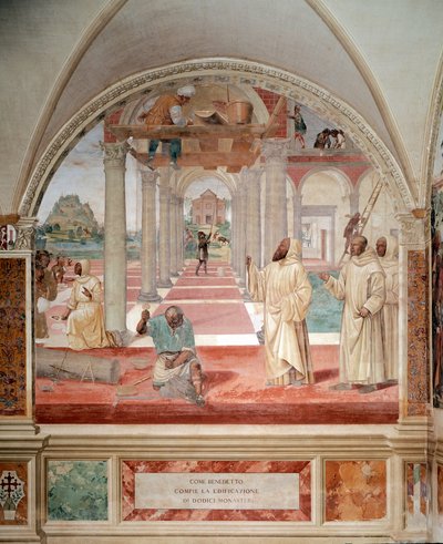 Benedictus rakensi kaksitoista luostarin luostarin freskon Antonio Bazzi dit il Sodoman (1477 - 1549) tuottaman Pyhän Benedict of Nursie (480 - 567) elämästä. Benediktiiniritarikunnan perustaja 1503 - 1508 Oliveto Maggi of Monteore tekijältä Giovanni Antonio Bazzi Sodoma