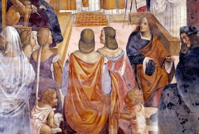 Benedictus erotti kaksi nunnaa ja vapauttaa heidät heidän kuolemansa jälkeen Antonio Bazzi dit il Sodoman (1477 - 1549) luostarin yksityiskohta fresko, joka kertoo Pyhän Benedictin Nursielaisen (480 - 567) elämästä. Benediktiiniritarikunnan perustaja 1503  tekijältä Giovanni Antonio Bazzi Sodoma