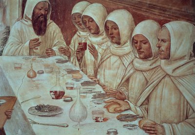 Pyhä Benedictus hankki runsaasti jauhoja ja ruokki munkkeja, yksityiskohta Pyhän Benedictin elämästä tekijältä Giovanni Antonio Bazzi Sodoma
