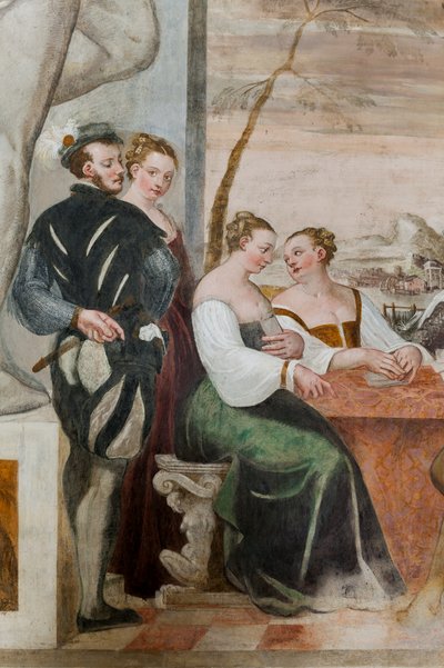 Korttipeli, pääsali, n. 1570 (fresko) tekijältä Giovanni Antonio Fasolo