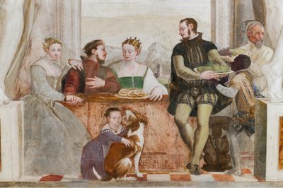 Juhla, pääsali, n. 1570 (fresko) tekijältä Giovanni Antonio Fasolo