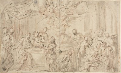 Salome Pyhän Johannes Kastajan pään kanssa Herodeksen edessä tekijältä Giovanni Antonio Pellegrini