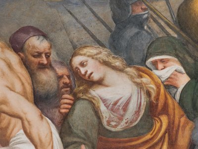 Keskilaivo, toinen eteläjänne, Jeesus putoaa ristin alle, Il Pordenone tekijältä Giovanni Antonio Pordenone