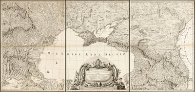 Vuoden 1774 kartta Mustasta merestä ja siihen rajoittuvista Turkin ja Venäjän valtakuntien osista. tekijältä Giovanni Antonio Rizzi-Zannoni