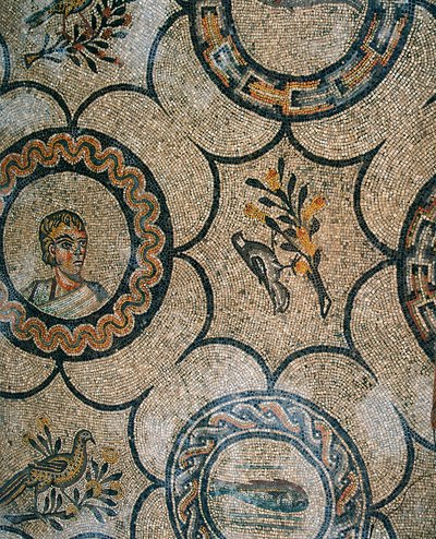 Yksityiskohta varhaiskristillisen Aquileian basilikan lattiasta, Udinen tekijältä Phillipe de Marlier