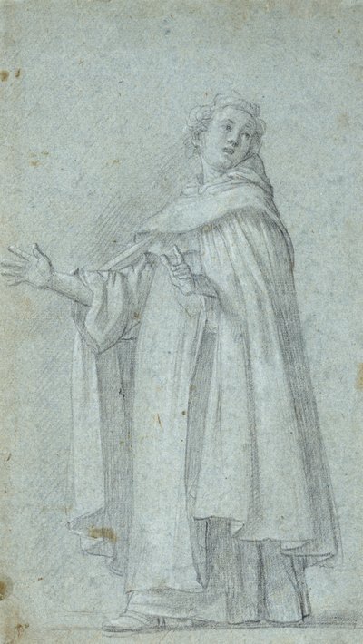Tutkimus pysyvästä dominikaanista, n. 1595 (musta liitu, korotettu valkoisella, sinisellä paperilla) tekijältä Giovanni Baglione