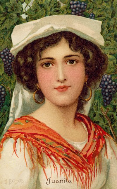 Muotokuva naisesta, jolla on viiniköynnös (väri litho) tekijältä Giovanni Barbaro