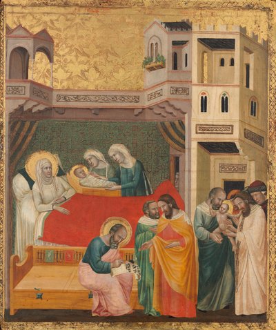Pyhän Johannes Kastajan syntymä, nimeäminen ja ympärileikkaus, n. 1335. tekijältä Giovanni Baronzio