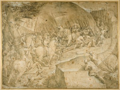 Tie Golgatalle (kynä ja ruskea muste ruskealla pesulla) tekijältä Giovanni Battista  Castello