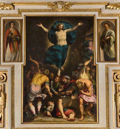 Neitsyt Marian kappeli, toinen jänne eteläpuolella, Giovan Battista Trotti nimeltä Malosso, ylösnousemus 1594 tekijältä Giovanni Battista Trotti