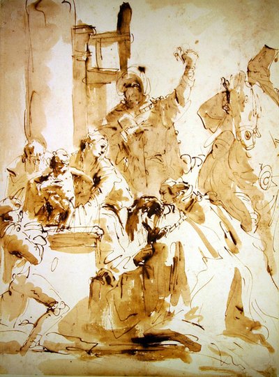 Adoration of the Magi (kynä ja ruskea muste ja pesu paperille) tekijältä Giovanni Battista Tiepolo