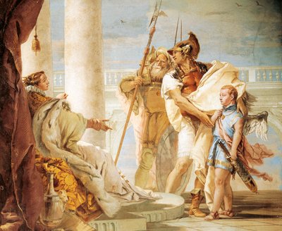 Aeneas esittelee Didolle Ascaniukseksi pukeutuneen Cupidon, kirjoittanut Giambattista Tiepolo (1696-1770), fresko, Aeneidin huone, Villa Valmarana "Oh Who", Vicenza, Italia tekijältä Giovanni Battista Tiepolo