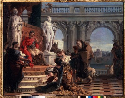 Maecenas esittelee taidetta Augustukselle. Caius Cilnius Maecenas (tai Mecene) (noin 70 eaa.–8 eKr.) roomalainen poliitikko, joka omisti omaisuutensa ja vaikutusvaltansa taiteen ja kirjainten edistämiseen tekijältä Giovanni Battista Tiepolo
