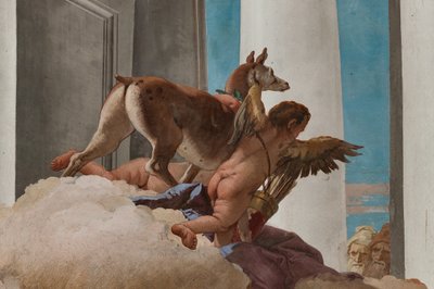 Palazzina (pieni rakennus), eteinen: "Iphigenian uhri", yksityiskohta Artemiksen Iphigenian tilalle lähettämästä hirvenestä tekijältä Giovanni Battista Tiepolo