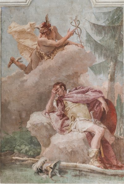 Palazzina (pieni rakennus), Aeneidin kolmas huone tai huone: "Aeneas haaveilee Merkuriuksesta, joka käskee hänet lähtemään" tekijältä Giovanni Battista Tiepolo