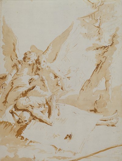 Pyhän Onofriuksen kuolema (liitu, kynä, tussi ja tussi) tekijältä Giovanni Battista (1696-1770) Tiepolo