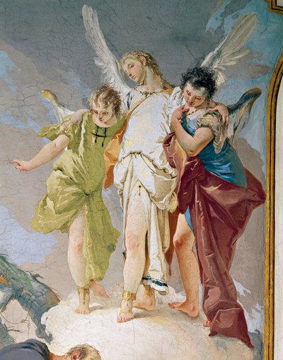 Abraham ja enkelit, kirjoittanut Giovanni Battista Tiepolo (1696-1770), fresko, yksityiskohta, patriarkaalinen palatsi, vierassali, Udine tekijältä Giovanni Battista Tiepolo
