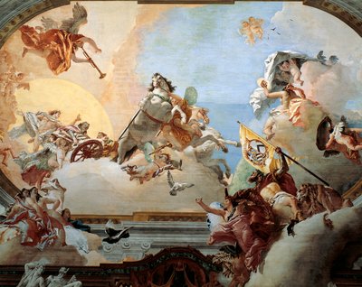 Allegoria luotu Lodovico Rezzonicon ja jalo venetsialaisen Faustina Savorgnanin avioliittoa varten vuonna 1758, Giambattista Tiepolo (1696-1770), fresko, Ca 