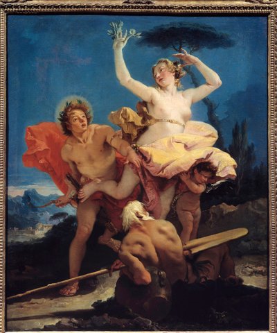 Giovanni Tiepolon (1696-1770) Apollo ja Daphne maalaus 1700-luvun aurinko. 0,96x0,79 m tekijältä Giovanni Battista Tiepolo
