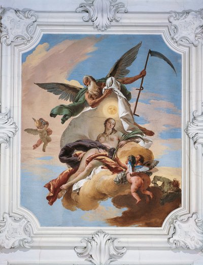 Aika metsästää kateutta ja totuuden löytämistä, Giovanni Battista Tiepolo (1696-1770), fresko, Villa Loschi-Zileri, Biron, Monteviale, Italia tekijältä Giovanni Battista Tiepolo