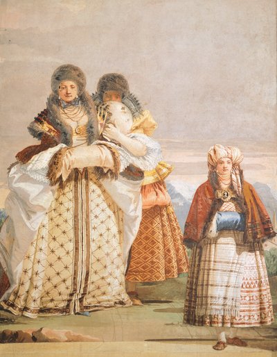 Talvikävely, Giambattista Tiepolo (1696-1770), fresko, yksityiskohta, Goottilainen huone, Villa Valmarana ai Nanin vieraskortteli, Vicenza, Italia tekijältä Giovanni Battista Tiepolo