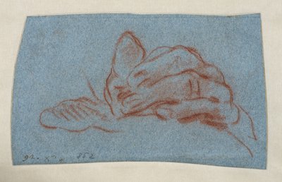 Tutkimus vasemmasta kädestä, n.1750-1754 (punaliitu ja tunkkaus siniselle liimapaperille). tekijältä Giovanni Battista (attr. to) Tiepolo