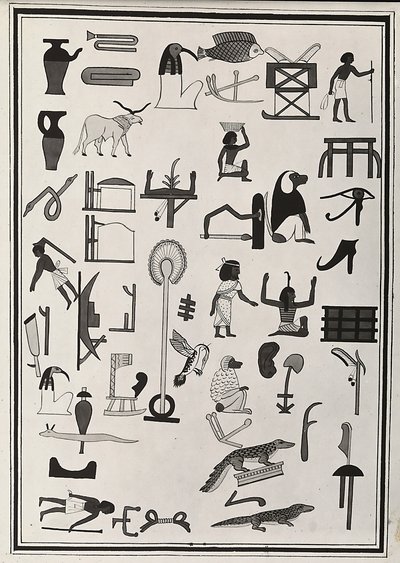 Piirustukset farao Psammetic I haudan sisältä olevista koristeista, Giovanni Battista Belzonin vuonna 1817 jäljentämä, Lontoon British Museumissa tekijältä Giovanni Battista Belzoni