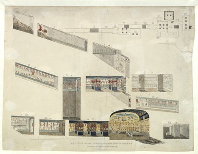 Osa Psammuthiksen haudasta Thebassa, jonka Belzoni löysi ja avasi vuonna 1818 tekijältä Giovanni Battista Belzoni