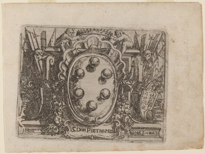 Omistus Don Pietro Medicille elokuvasta "Bizzarie di different figures" tekijältä Giovanni Battista Bracelli