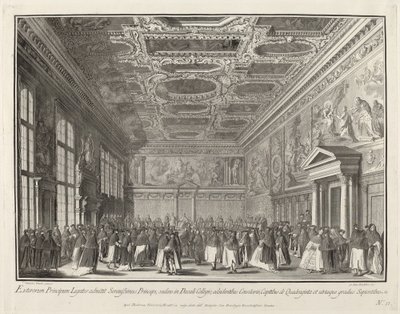 Ulkomaisten suurlähettiläsdogen vastaanotto Sala del Collegiossa, 17631766. tekijältä Giovanni Battista Brostoloni