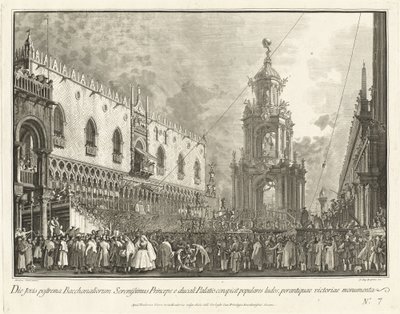 Doge osallistuu Fat Torstai -festivaaliin Piazzettassa, 17631766. tekijältä Giovanni Battista Brostoloni