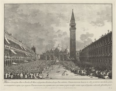 Dogea kuljetetaan Piazza San Marcon ympärillä, 17631766. tekijältä Giovanni Battista Brostoloni
