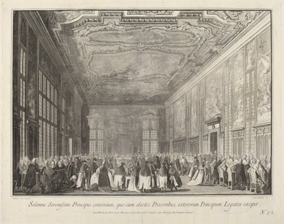 Doge viihdyttää ulkomaisia lähettiläitä juhlissa, 17631766. tekijältä Giovanni Battista Brostoloni
