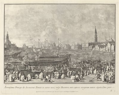 Doge Bucintorossa, lähdössä Porto di Lidoon helatorstaina, 17631766. tekijältä Giovanni Battista Brostoloni