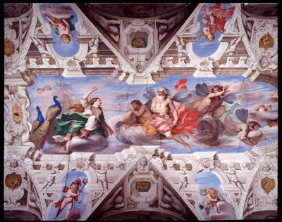 Juno pyytää Aeolusta estämään Aeneasin matkan (Fresko tekijältä Giovanni Battista Carlone