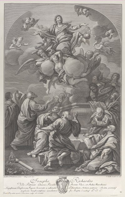 Neitsyt taivaaseenastuminen, joka nousee haudasta apostolien ympäröimänä, 1778. tekijältä Giovanni Battista Cecchi