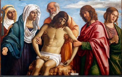 Kuollut Kristus, jota tukevat Neitsyt Maria, Nikodemus, Pyhä Johannes Evankelista ja Kaksi Mariaa (maalaus) tekijältä Giovanni Battista Cima da Conegliano