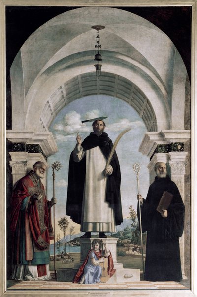 Pyhä Pietari Veronan kanssa Pyhän Nikolauksen kanssa ja Pyhä Benedictus enkelin kanssa (öljy paneelissa tekijältä Giovanni Battista Cima da Conegliano